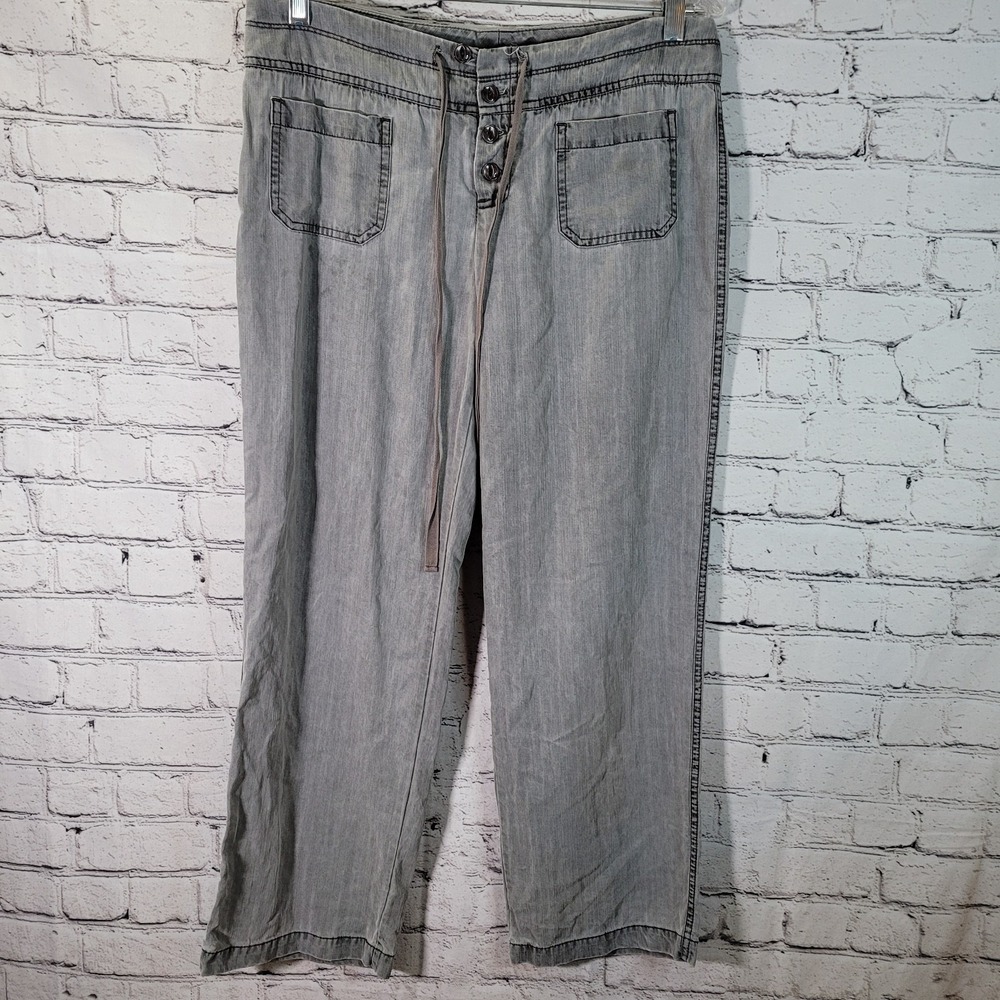 Sundance Pants Womens P6 Grey Good Tencel Wide Leg Button Fly Herringbone P6